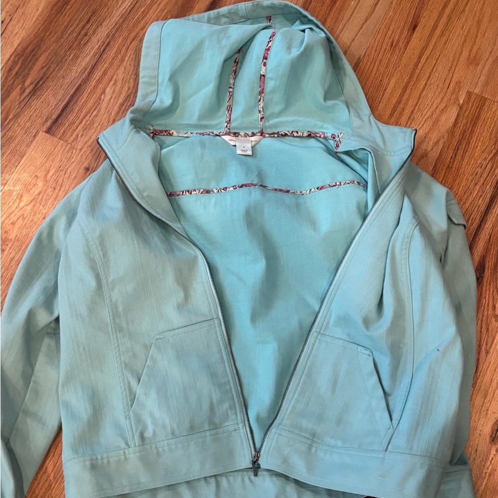Christopher & Banks Aqua Hooded Jean Jacket